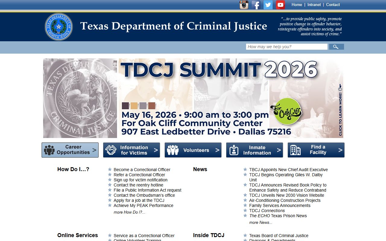 Texas Department of Criminal Justice inmate records and criminal history database