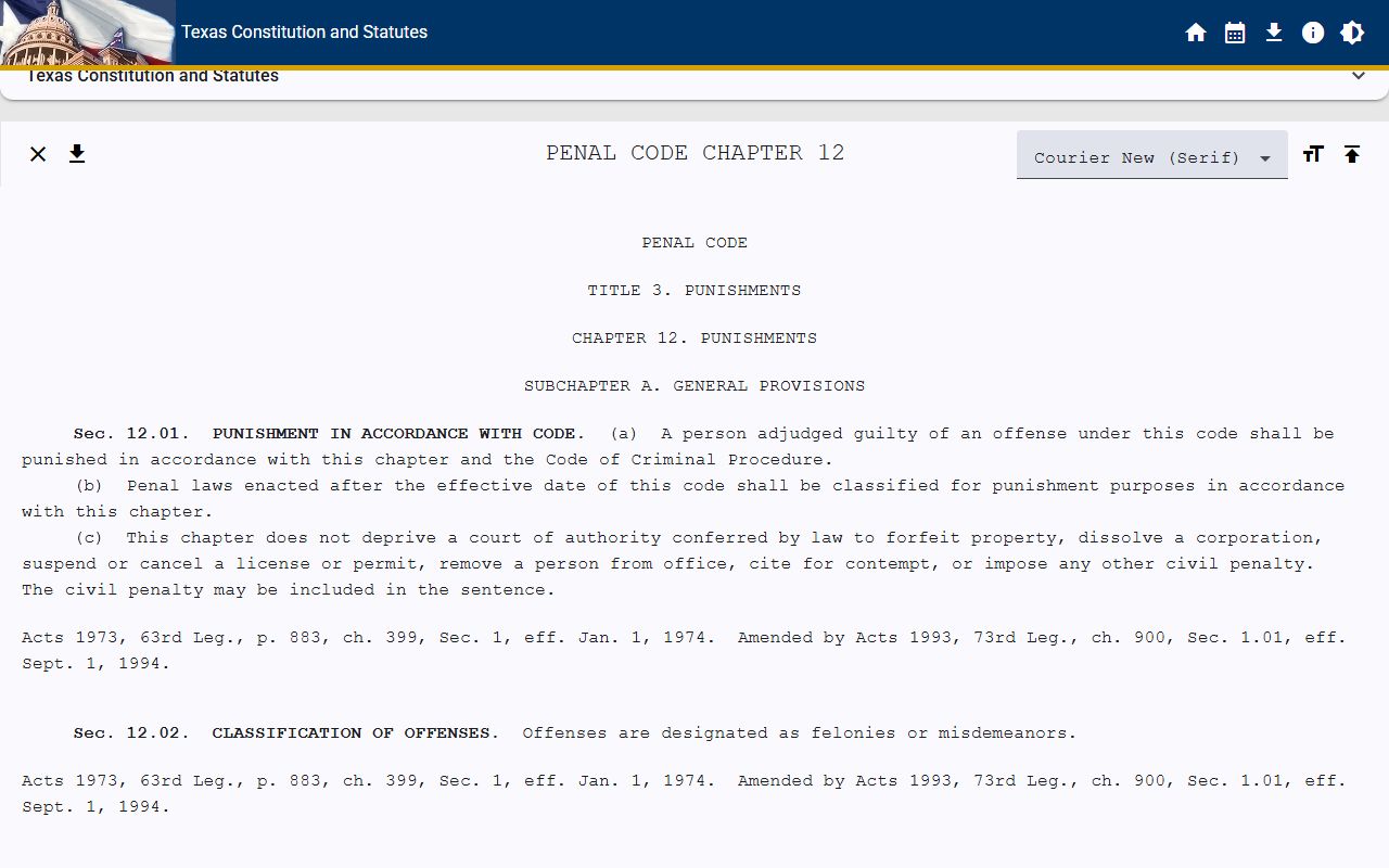Texas Constitution and Statutes governing Texas criminal history records